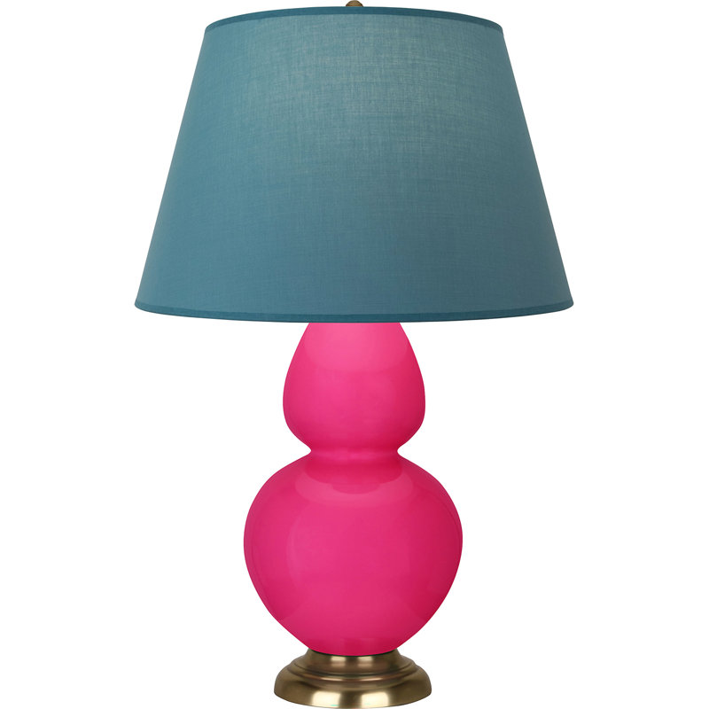 Lampe de table double gourde en céramique, Bleu vif / gris, Rose Razzle glacé / laiton, Laiton