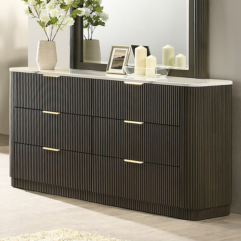 Commode 6 tiroirs avec plateau en faux marbre Willoa