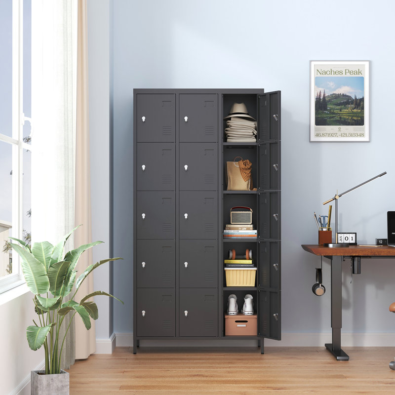 15 casiers en métal H 72 po avec serrure pour les employés, armoire de rangement pour le garage de l'école de gymnastique à domicile, assemblage facile,
