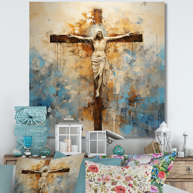 Minimalisme, croix religieuse de Jésus sur toile, H 16 po x l 16 po x P 1 po, Toile tendue