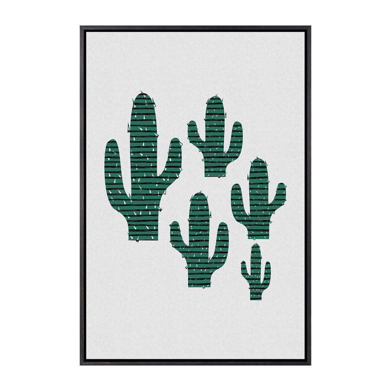 Cactus Crowd - impression d'art graphique, H 26 po x l 18 po x 1,5 po, Toile avec cadre noir patiné