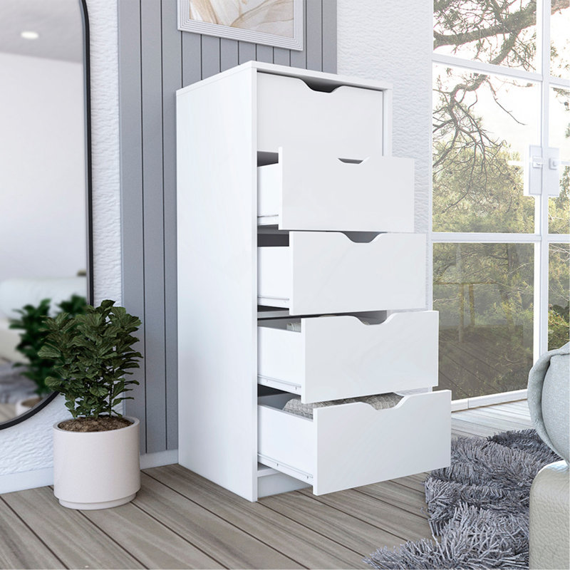 Dresser Kamran, Five Drawer Narrows, White Finish, White