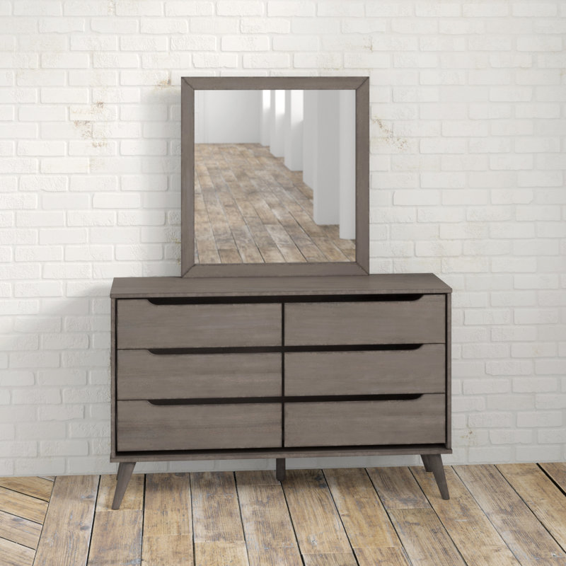 Stalter 58''W 6-Drawer Dresser with Mirror, Gray