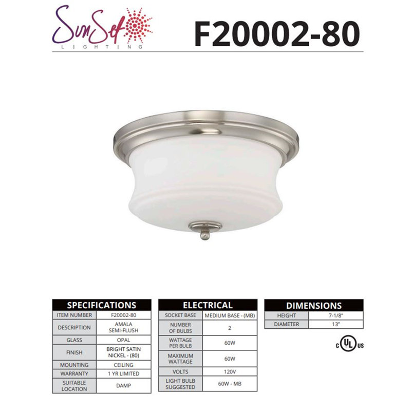 Glass Flush Mount, Bright Satin Nickel