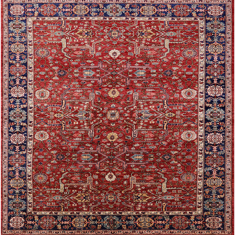 Tapis de style oriental rouge, Carré 8 pi