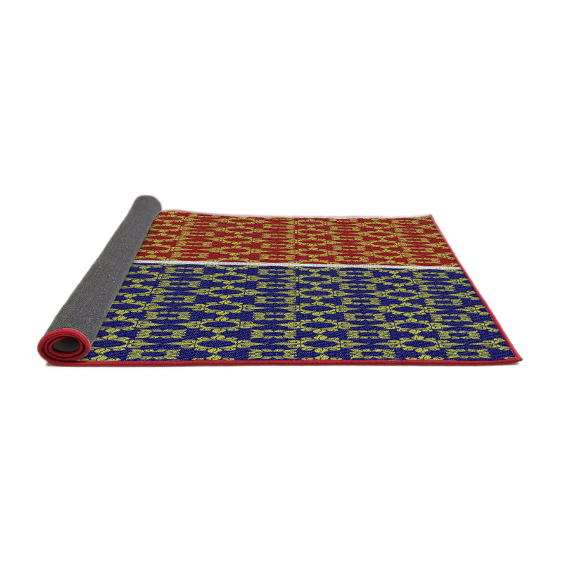 Tapis rouge/bleu/jaune tissé à la machine, Rond 4 pi