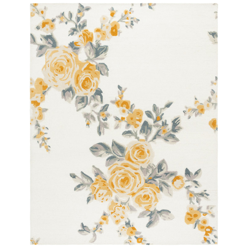 Jardin Hand Tufted Wool/Cotton Floral Rug in Ivory/Gold, Rectangle 8' x 10'