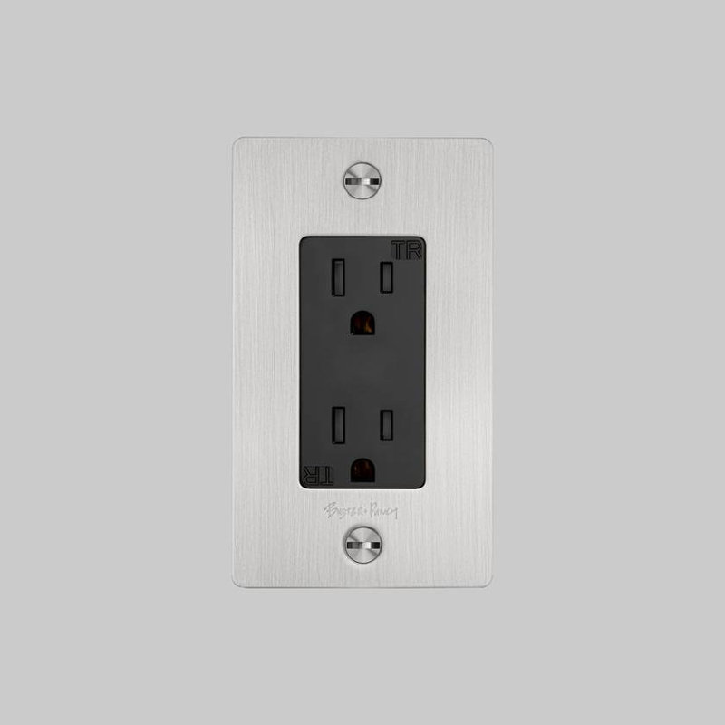 Prise de courant 1G / avec logo, Acier Inoxydable