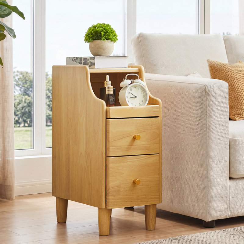Solid Wood End Table With Storage, Natural