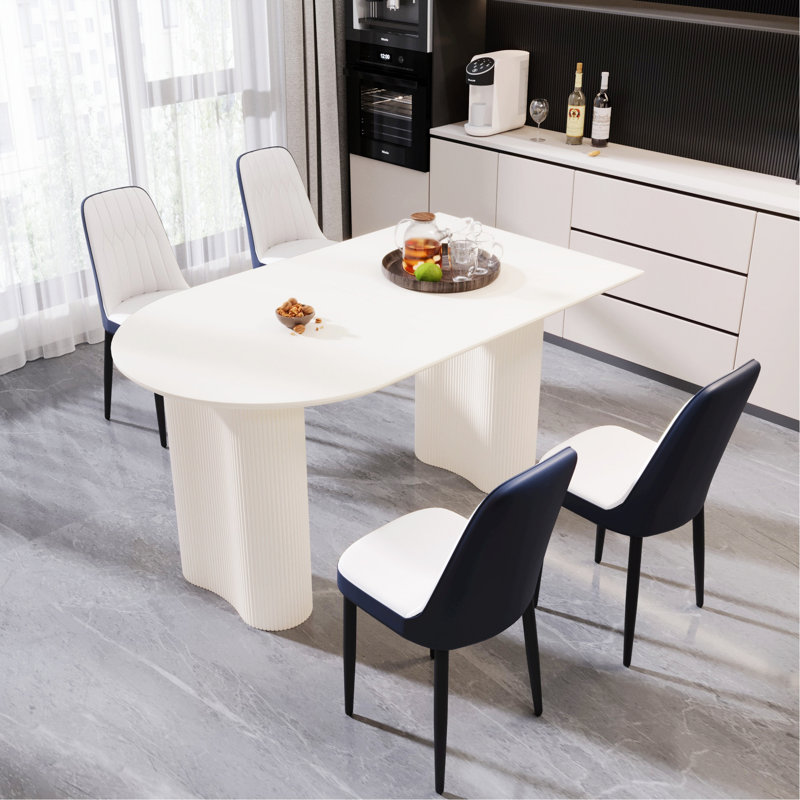 Modern Style Dining Table With Upholstered Chairs, 5 Pieces: Table, 4 Chairs, White