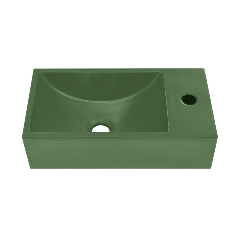 Lisse 16" Concrete Rectangle Wall-Mounted Sink With Right Side Faucet Mount , Matte Royal Green