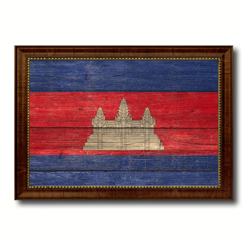«Cambodge Country Flag», reproduction sur toile encadrée, H 21 po x l 30 po x P 1 po, Encadrement brun