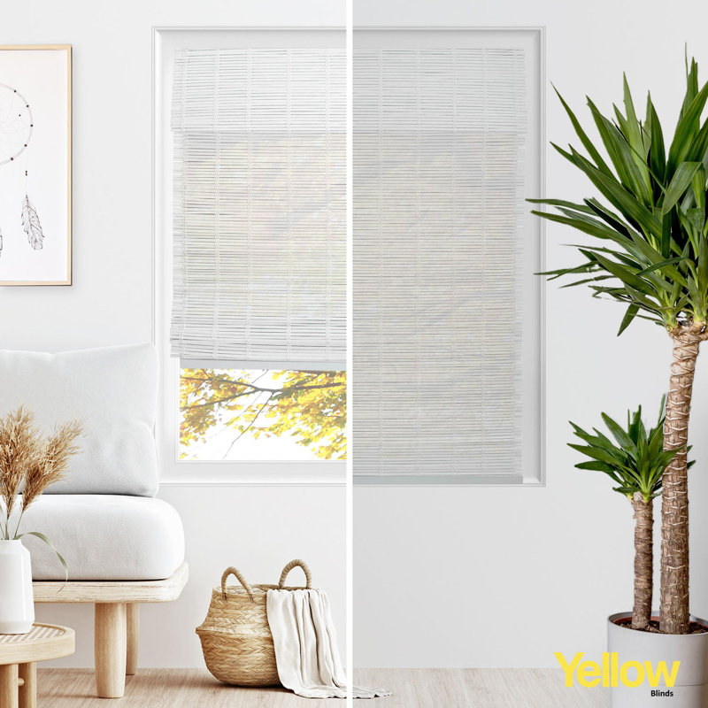 Natural Woven Cordless Light Filtering Bamboo Roman Shades for Window, 27"W x 64"L, Vanilla