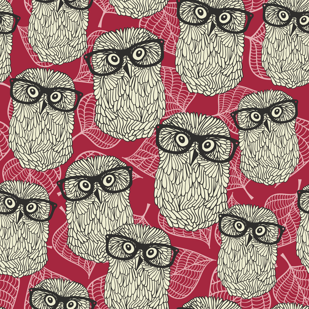 Castella Seamless Pattern With Owls On The Leaves Background. by Ekapanova - Wrapped Canvas Graphic Art