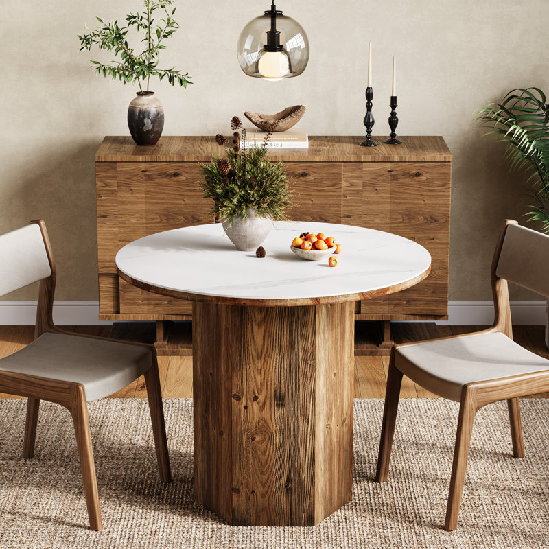 Round Solid Wood Base Dining Table