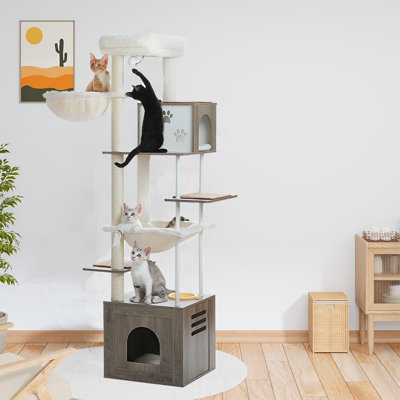 Grand arbre à chat en bois avec hamac surdimensionné 74,8 po Gawen