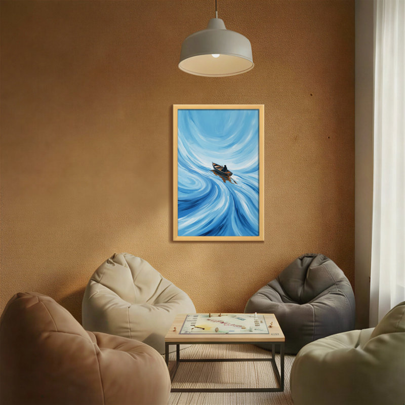 Art abstrait sur toile, vagues bleues tourbillonnantes