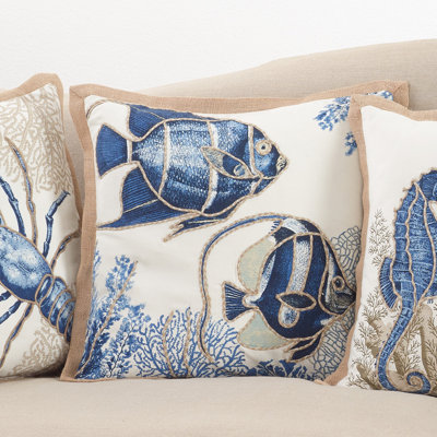 Neptunian Stitched Fish Down Filled Cotton Throw Pillow