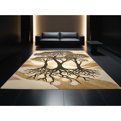 Tapis marocain d'inspiration mondiale lavable à la machine Peksenak - reliure beige