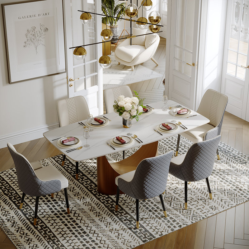  Ensemble de salle à manger 7 pièces 7 pièces (table de salle à manger 71 "+ 6 chaises), Blanc