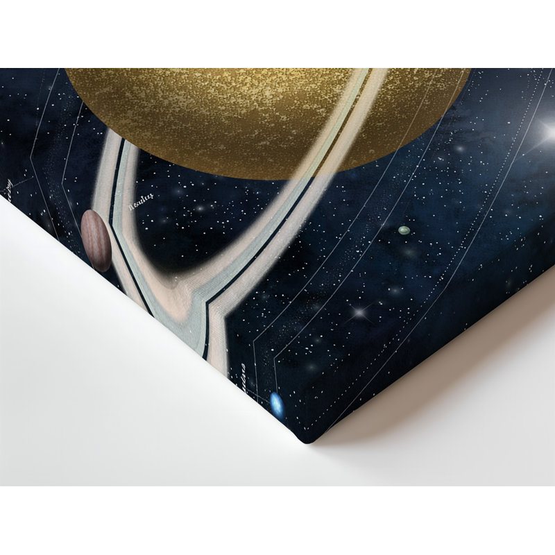 Toile dans cette illustration cosmique à couper le souffle, art texturé sur une grande planète dorée rappelant Saturne