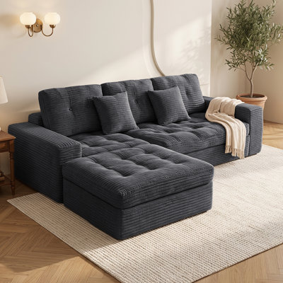 Canapé modulaire avec repose-pieds en forme de L avec coussin superposé Boneless