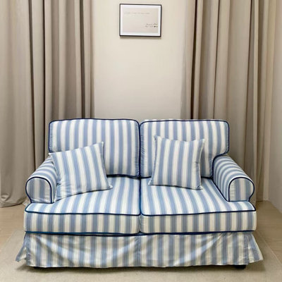 French Retro Blue Striped Double Sofa