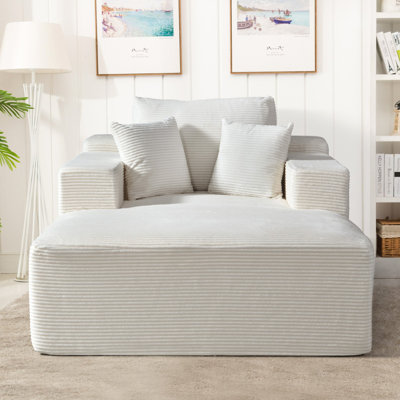 Méridienne convertible d'intérieur - surdimensionné en velours côtelé avec accoudoirs larges et coussins décoratifs, canapé-lit douillet et désossé, aucun assemblage requis