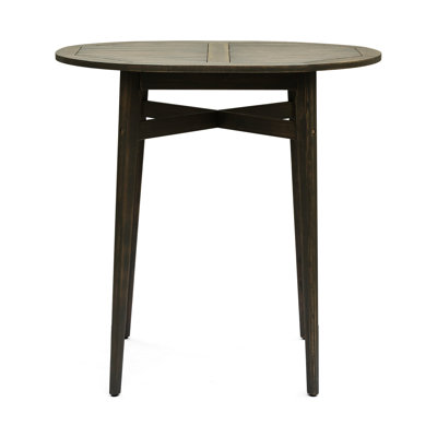 Outdoor Wood Bar Table With Rustic Appeal - Slat Design And Legs Grey Slatted Top For A