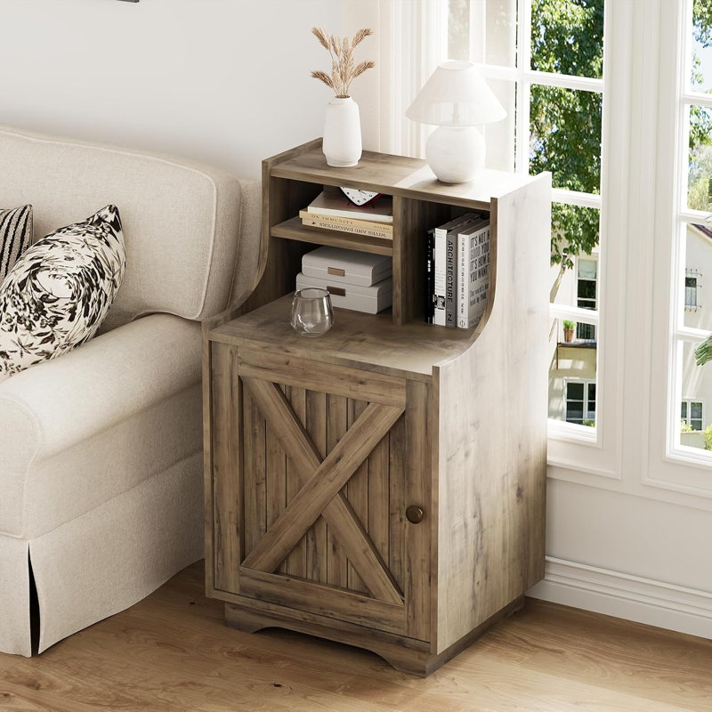 Table de chevet Farmhouse, table de chevet avec huche et rangement, table de chevet haute pour bureau, Chêne