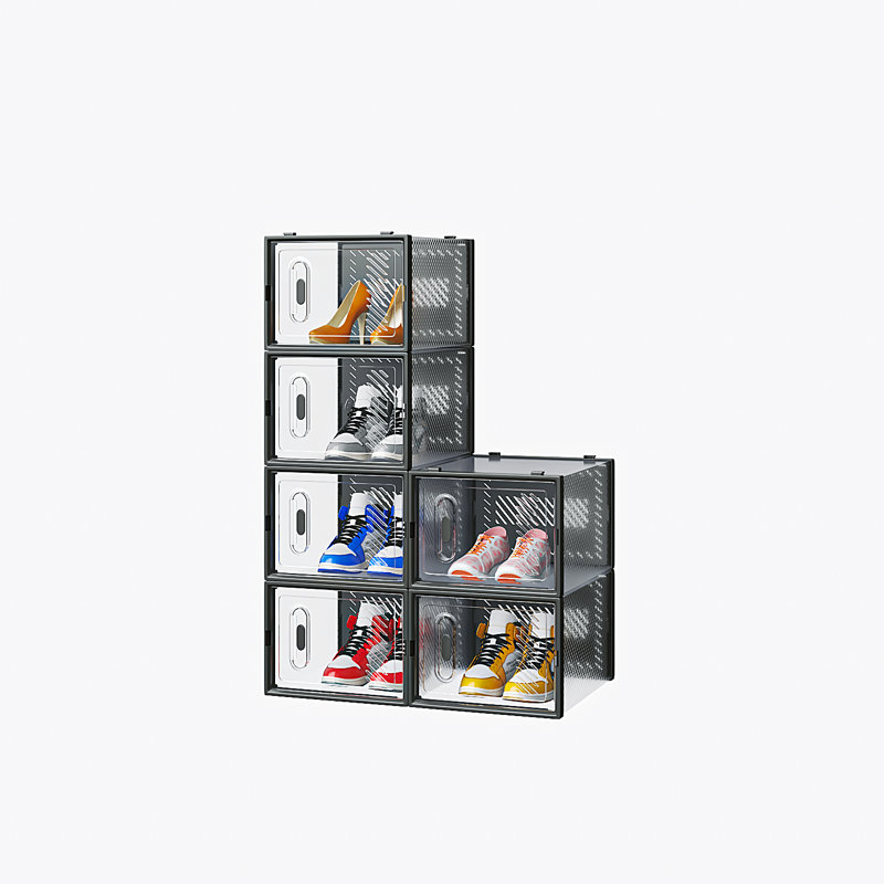 Large Shoe Storage Box Organizers Stackable (Set Of 6), Clear/Black
