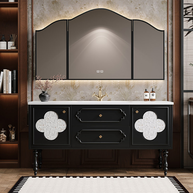 Fashionable floor-standing bathroom cabinet, 33.46" H x 55.12" W x 21.65" D, Black