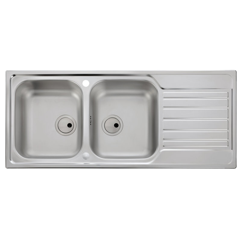 Abode Designs 500mm W Double Bowl Stainless Steel Kitchen Sink with 2 Faucet Holes