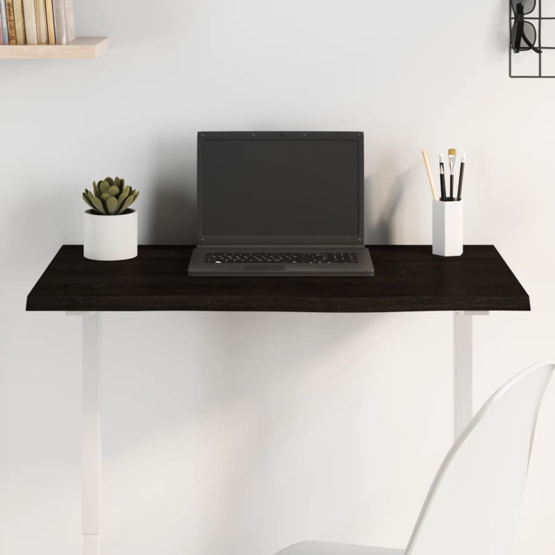 vidaXL Table Top Wooden Desk Top for Table Treated Solid Wood Oak Live Edge, 40cm H x 80cm W x 2cm D, Dark Brown