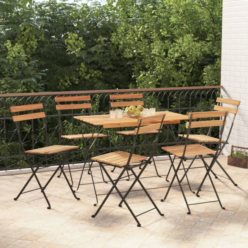 6 - Person Acacia Patio Dining Set with Rectangular Table, Black