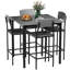 Ensemble 5 pièces de table de bar à hauteur de comptoir, table de cuisine carrée et chaises avec repose-pieds, conception peu encombrante