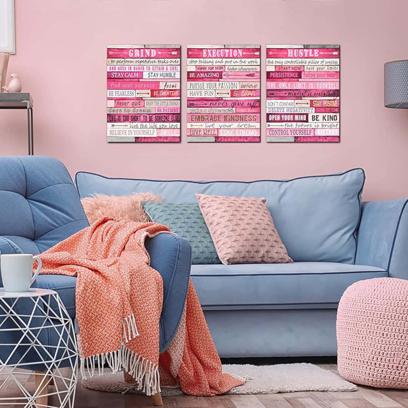 3 Piece Wrapped Canvas Print, Pink