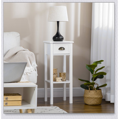 Table d'appoint à 2 niveaux avec tiroir et tablette inférieure, table de bout étroite pour le salon ou la chambre à coucher, blanc, conception peu encombrante