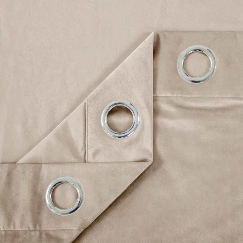 Crushed Velvet Eyelet Ready Made Thermal Drapes & Curtains, 168cm Width x 228cm Drop, Beige