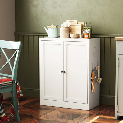 Sleek Metal Pantry Cabinet - 34.6" Tall Kitchen Organizer With Easy-Grip Handles & Adjustable Shelves | Freestanding Storage For Apartment, Dining Room, Or Hallway