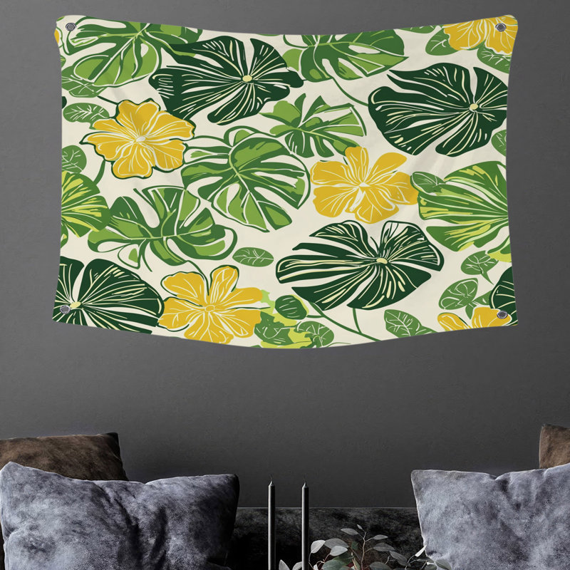 Tapisserie murale feuilles - décoration murale florale, H 68 po x l 80 po