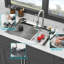 Évier de cuisine 33 * 22 pouces en acier inoxydable de calibre 16 avec robinet coulissant et laveuse à gobelets, fabrication T304 durable, conception unique en cascade 3 modes de débit, drain d'eau en X à guide rapide,