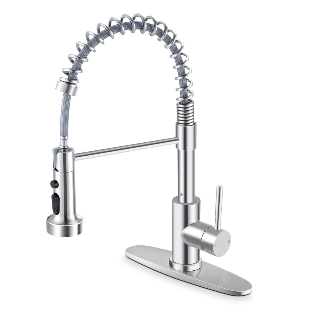 Wilmall Kitchen Faucet with Pull Down Sprayer & Deck Plate, Commercial Single-Handle Spring Sink Faucet for Laundry, RV, Wet Bar, Farmhouse Wilmall 