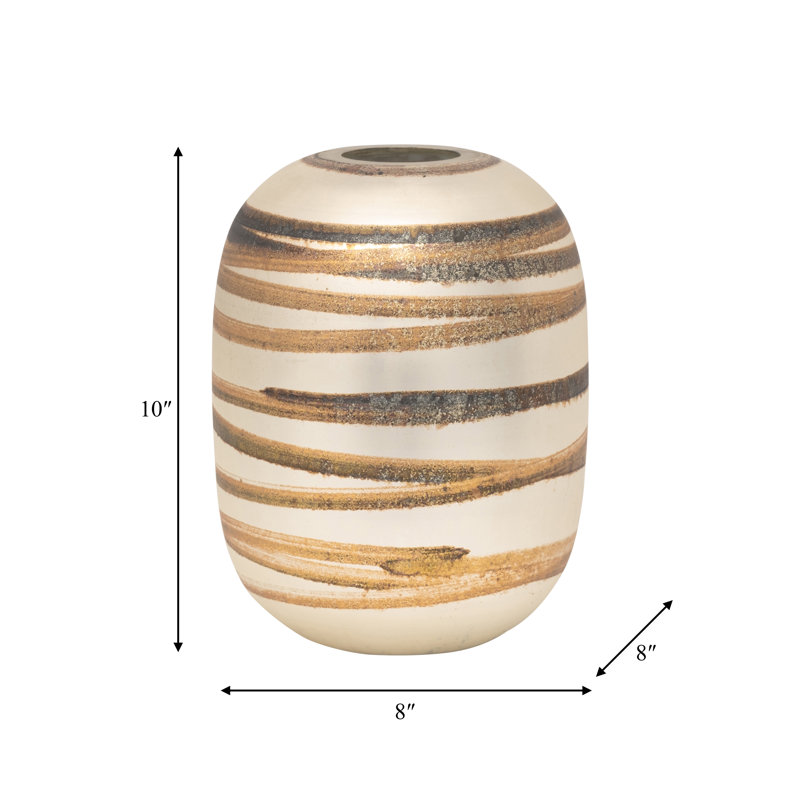 Glass Vase Glass with Hand-applied Textured Swirl Detailing., 10" H x 8" W x 8" D