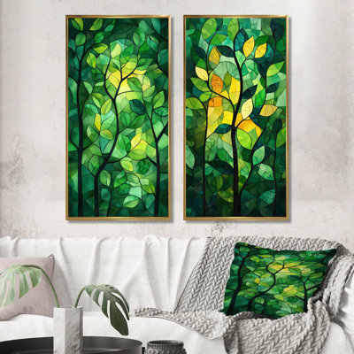 Green Leaves in Moonlight Collage - Other Plants & Flowers Framed 2 Piece Wall Art