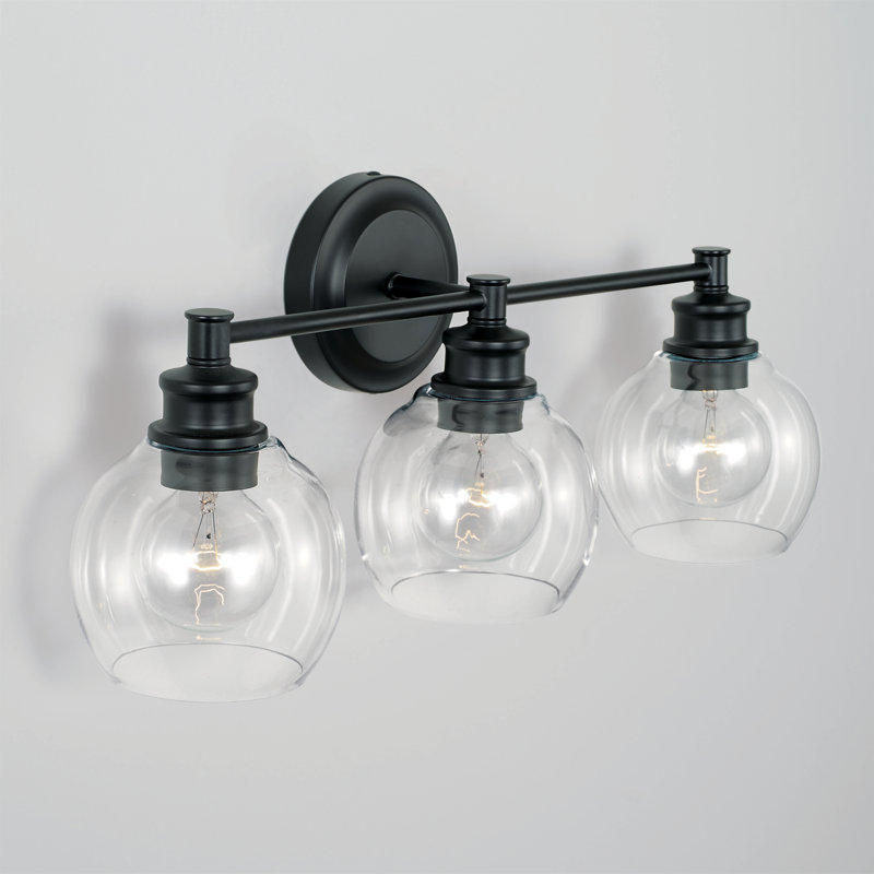 Matte Black 3-Light Vanity Fixture with Clear Glass Shades