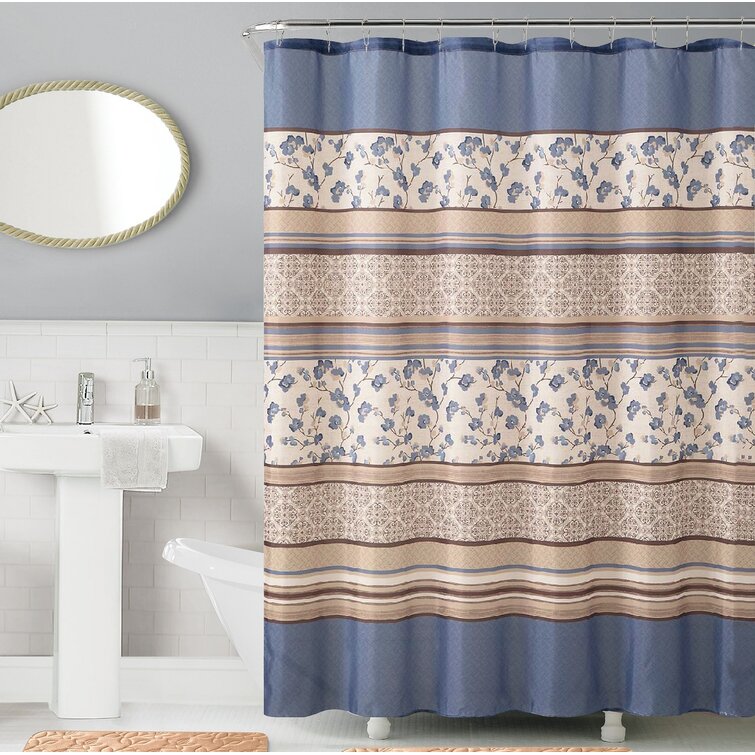4PC SET BATHROOM BATH MAT RUG SHOWER CURTAIN FABRIC COVERED RINGS MIX COLORS