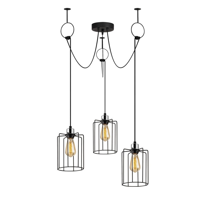 Lustre industriel noir, hauteur réglable, 38,6 po de diamètre x 51,6 po de hauteur | Corps en métal, 3 x douilles E27 jusqu'à 40W | Comprend les instructions d'installation | Design rétro nostalgie pour la salle à manger et les espaces de vie