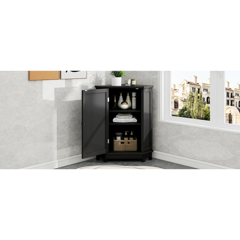 Stylish Storage Cabinet For Bathroom, Bathroom Cabinet, Triangle Corner Storage Cabinet With Adjustable Shelf, Black