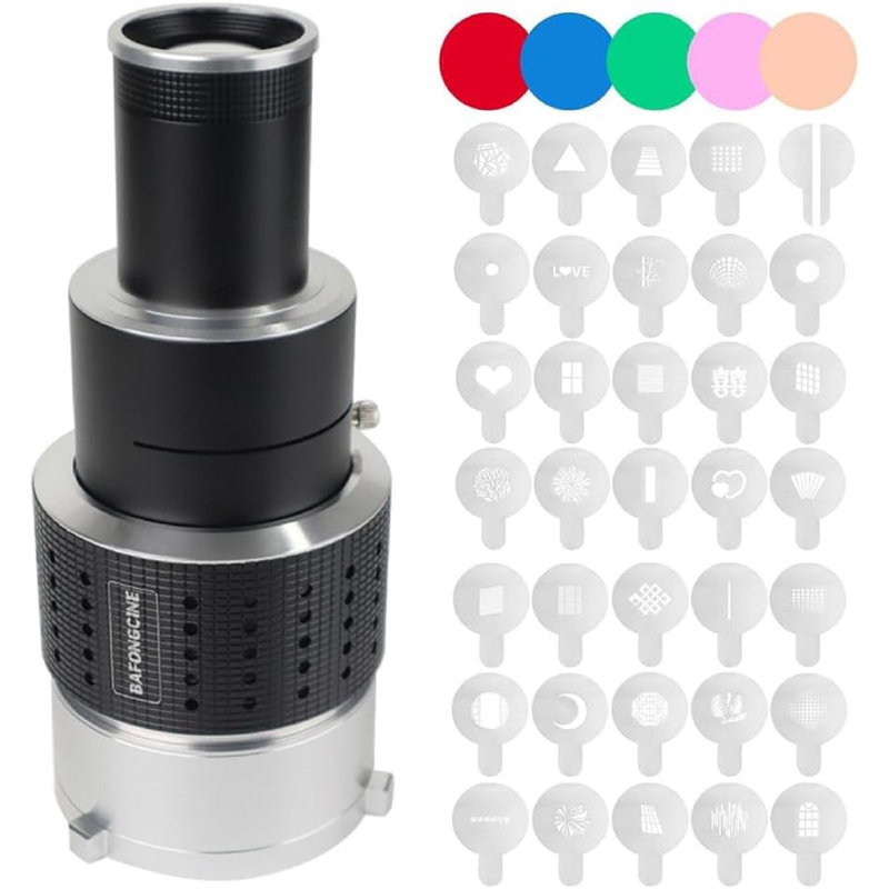 Ensemble de projection optique Snoot avec 25 Gobos et 5 filtres de couleur - Fixation de projecteur à mise au point réglable pour lumières à DEL Bowens